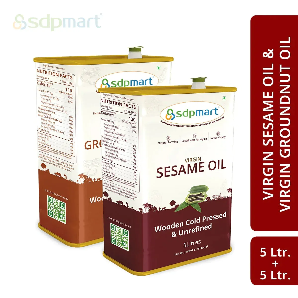 10 Liter Combo Pack 1 | 5 Liter sesame oil & 5 Liter Peanut Oil