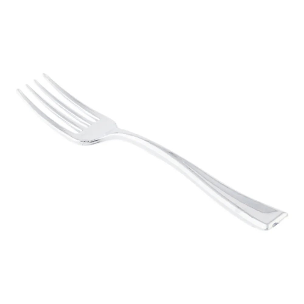 100 16 oz Square Clear Plastic Large Kova Bowls and 100 Silver Plastic 4" Mini Forks