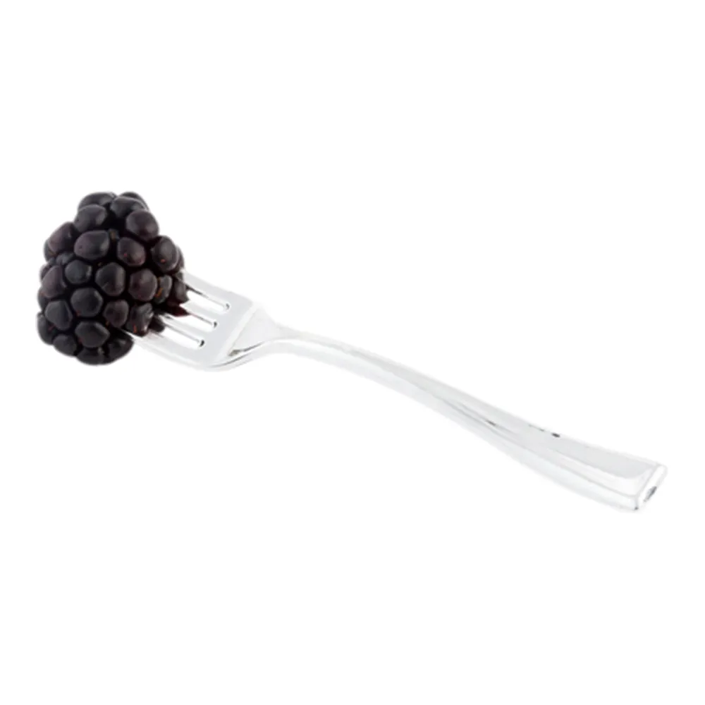 100 16 oz Square Clear Plastic Large Kova Bowls and 100 Silver Plastic 4" Mini Forks