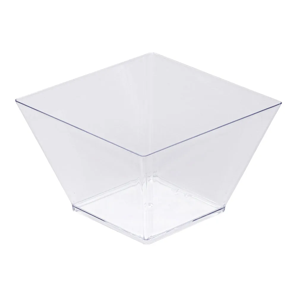 100 16 oz Square Clear Plastic Large Kova Bowls and 100 Silver Plastic 4" Mini Forks