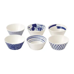 1815 Pacific Bowl 4.5in, Blue Mixed Patterns, Set of 6