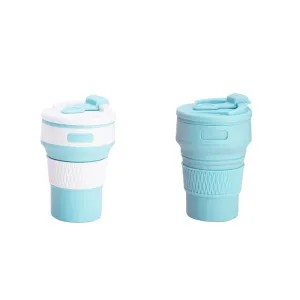 2 Pcs Blue Collapsible Silicone Coffee Cup | Portable, Microwave & Freezer Safe | Travel Mug Set