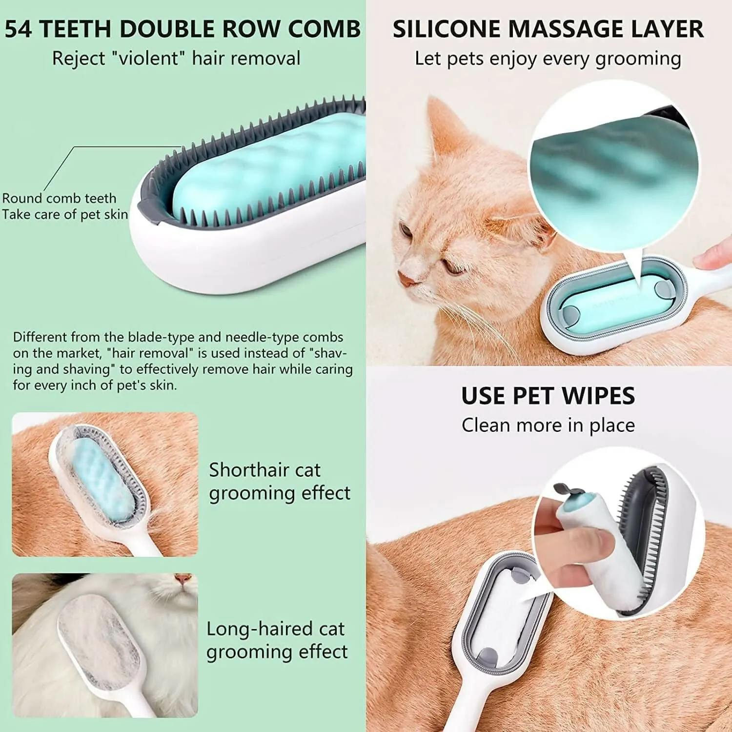 3-in-1 Multifunction Pet Cleaning Comb Hair Removal Tool with Disposable Wipes (Multicolor, Pack of 1)