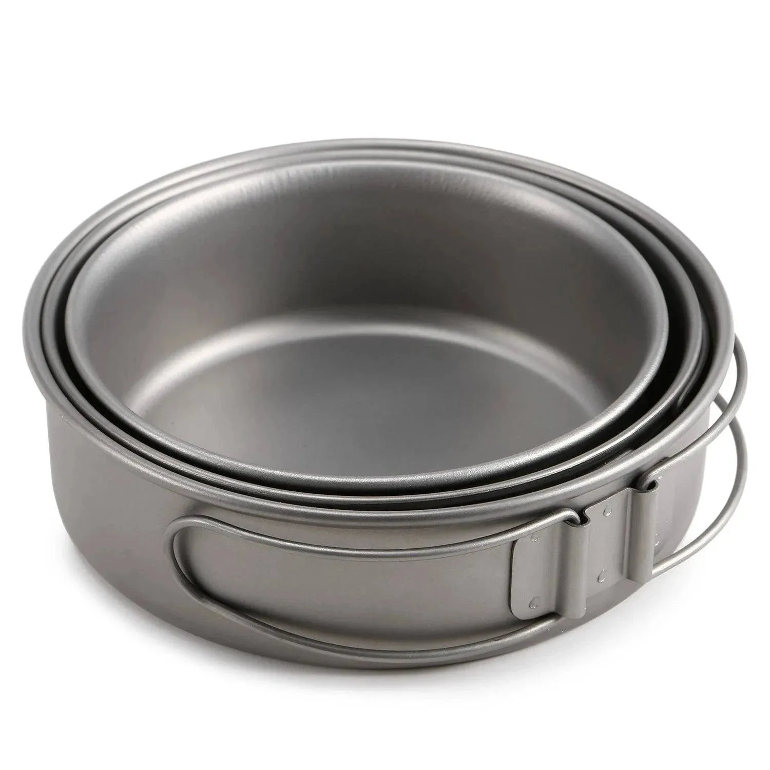 3pcs Titanium Bowls Set Ultralight Titanium Dinner Bowl Pan with Foldable Handles for Outdoor Camping Hiking Picnic