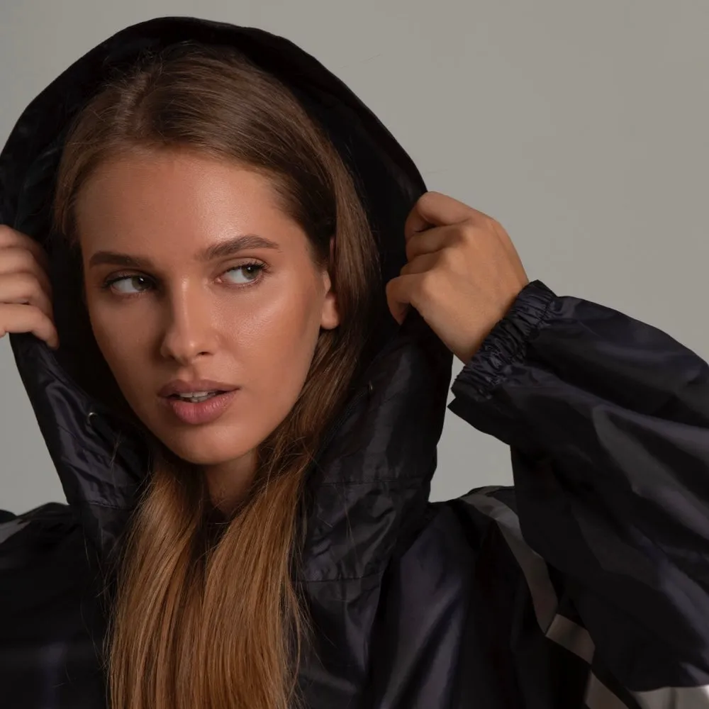 All-black raincoat