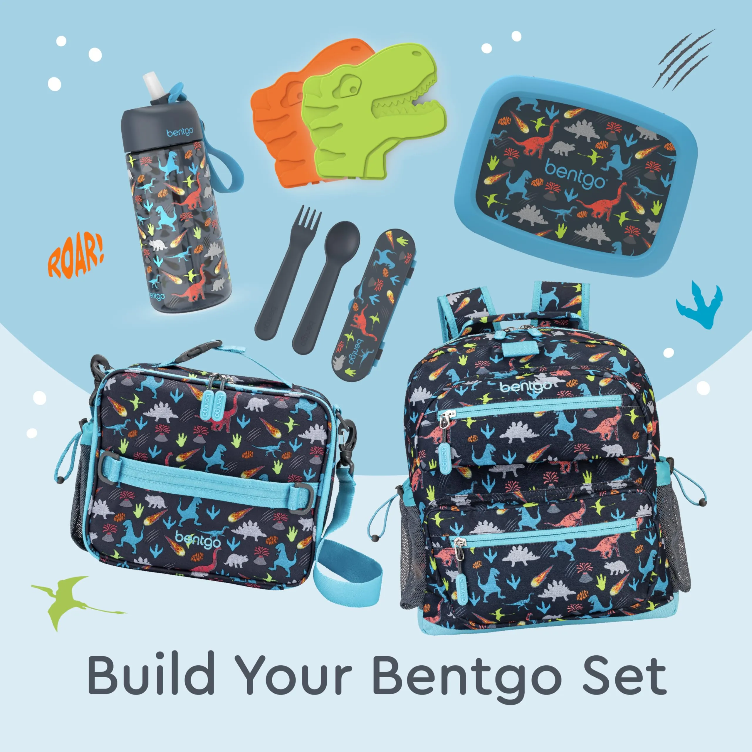 Bentgo® Kids Lunch Bag - Durable, Double-Insulated Lunch Bag for Kids 3 ; Holds Lunch Box, Water Bottle, & Snacks; Easy-Clean Water-Resistant Fabric & Multiple Zippered Pockets (Dinosaur) Dinosaur