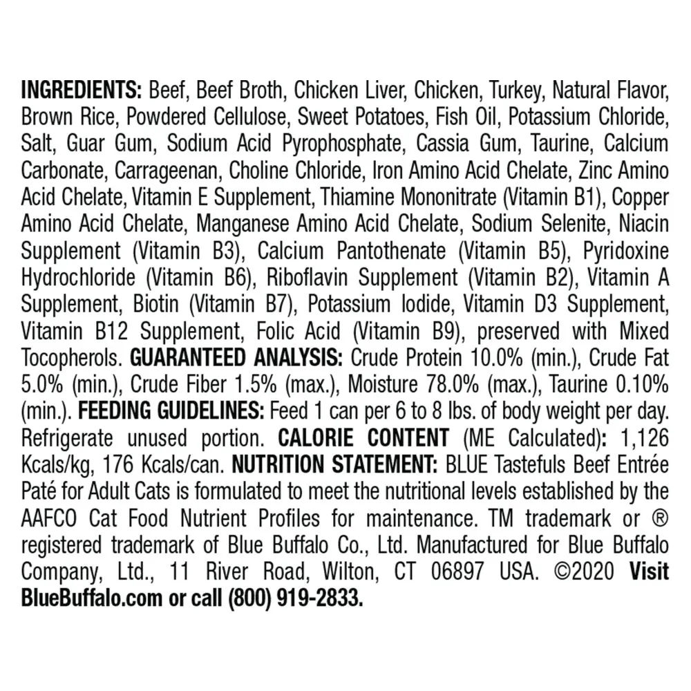 Blue Buffalo Tastefuls Natural Pate Beef Entree Wet Cat Food