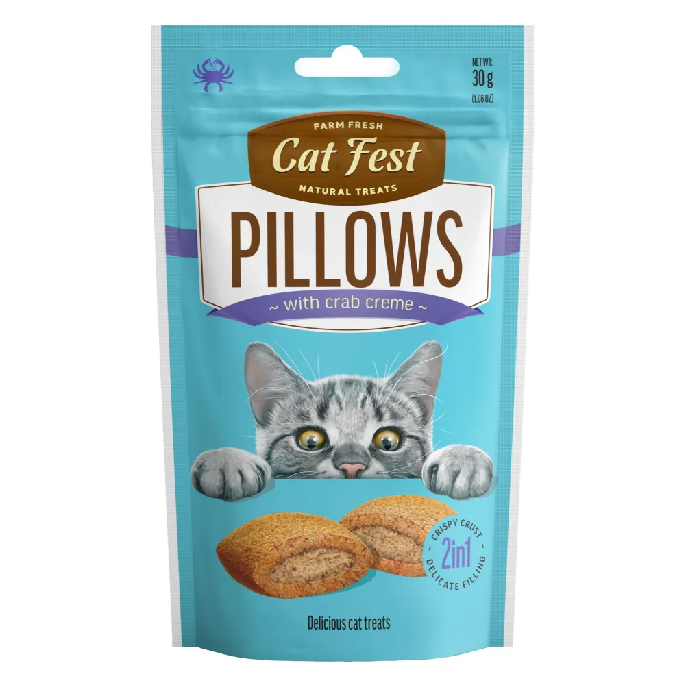 Catfest Pillows with Crab and Chicken Cream Cat Treats Combo