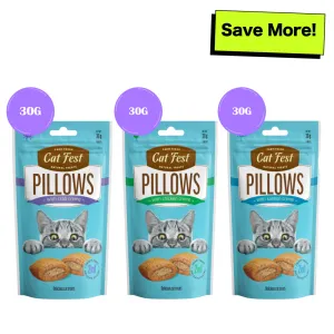 Catfest Pillows with Crab, Chicken and Salmon Cream Cat Treats Combo