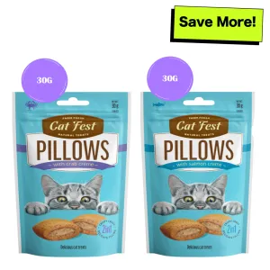 Catfest Pillows with Salmon and Crab Cream Cat Treats Combo