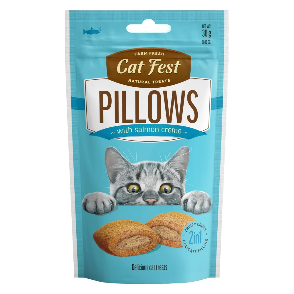 Catfest Pillows with Salmon and Crab Cream Cat Treats Combo