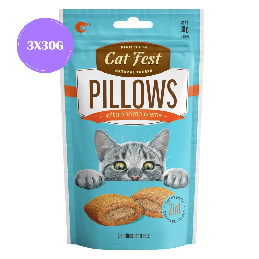 Catfest Pillows with Shrimp Cream Cat Treats