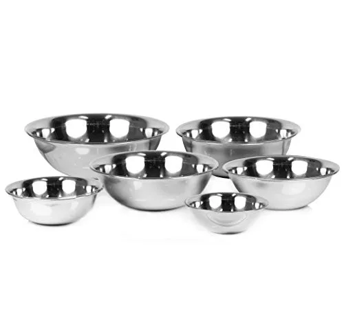 ChefLand Set of 6 Standard Weight Mixing Bowls, Stainless Steel, Mirror Finish, 0.75, 1.5, 3, 4, 5, and 8 Qt. (Mixing Bowl Set Of 6)