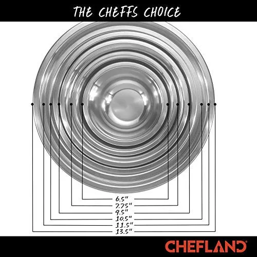 ChefLand Set of 6 Standard Weight Mixing Bowls, Stainless Steel, Mirror Finish, 0.75, 1.5, 3, 4, 5, and 8 Qt. (Mixing Bowl Set Of 6)