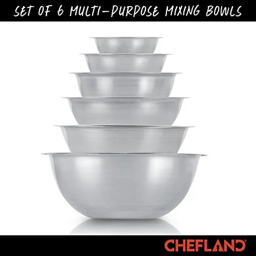 ChefLand Set of 6 Standard Weight Mixing Bowls, Stainless Steel, Mirror Finish, 0.75, 1.5, 3, 4, 5, and 8 Qt. (Mixing Bowl Set Of 6)