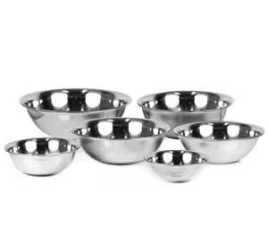 ChefLand Set of 6 Standard Weight Mixing Bowls, Stainless Steel, Mirror Finish, 0.75, 1.5, 3, 4, 5, and 8 Qt. (Mixing Bowl Set Of 6)