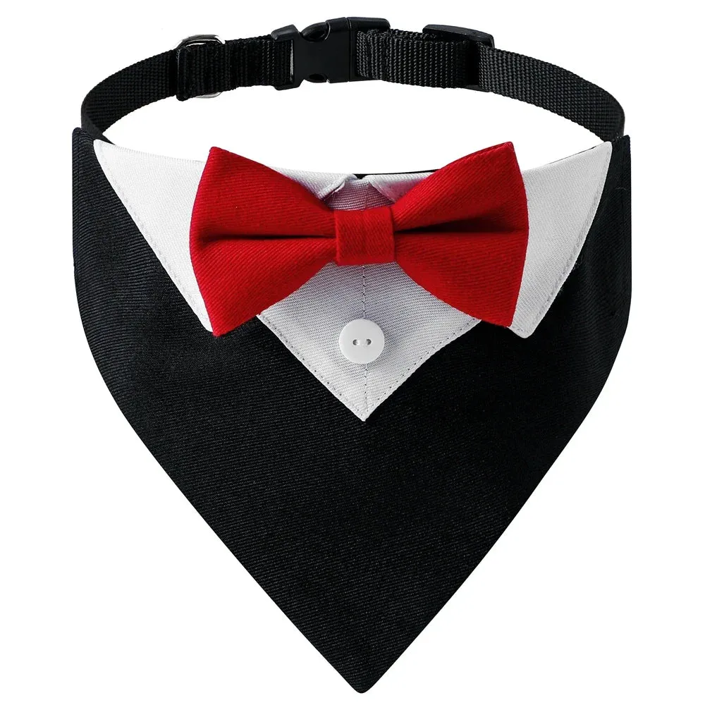 Elegant Adjustable Dog Tuxedo Collar with Bow Tie for Special Occasions