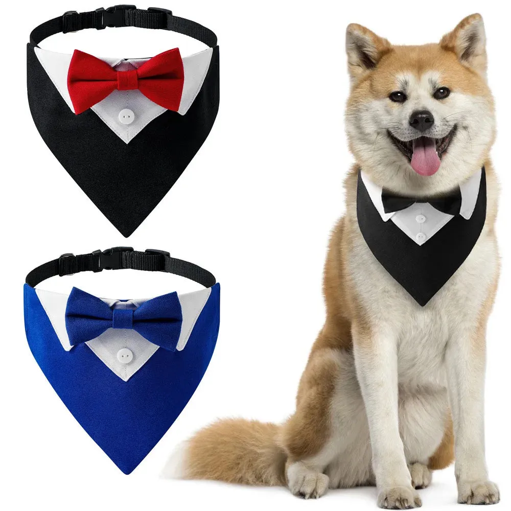 Elegant Adjustable Dog Tuxedo Collar with Bow Tie for Special Occasions