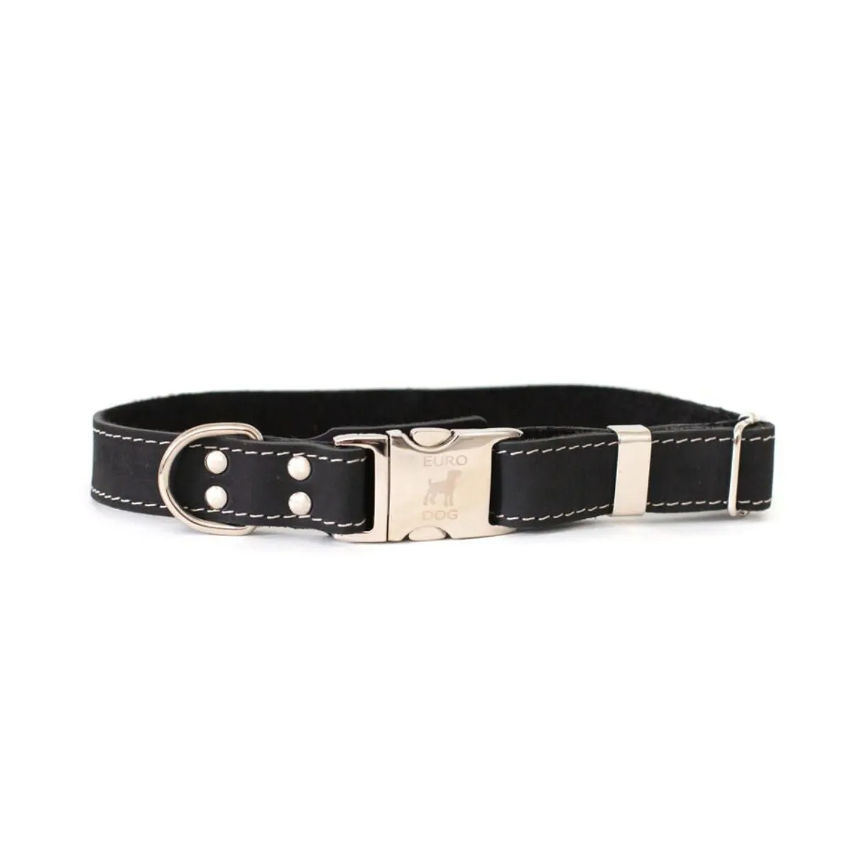 Euro-Dog Quick-Release Leather Dog Collar X-Large Black