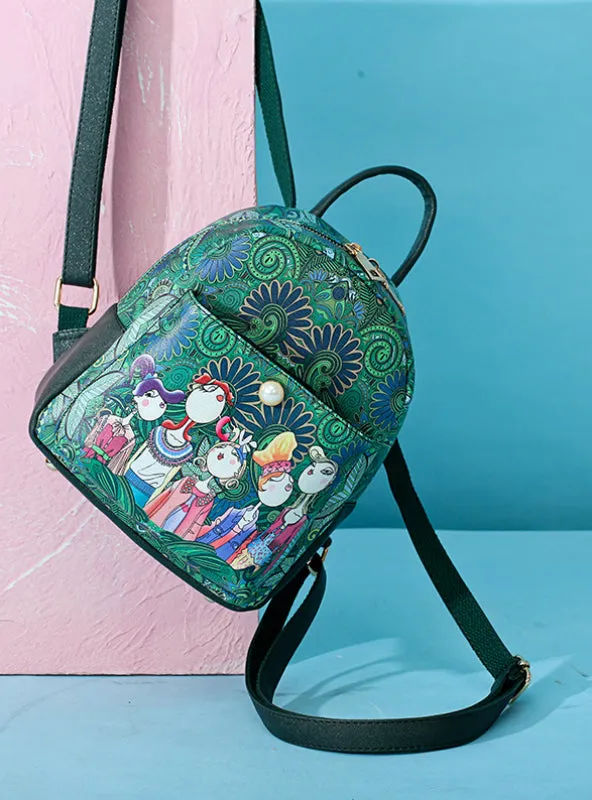 Green Forest Cartoon Print Women Classic Mini Backpack