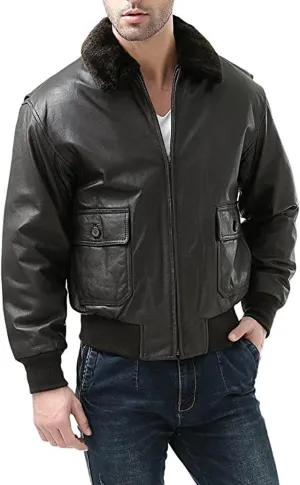 Landing Leathers Men's USA Navy G-1 Leather Full-Zip Flight Bomber Jacket