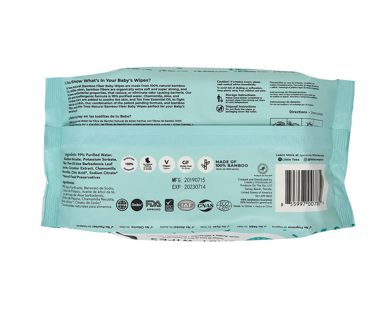 Little Toes Natural Bamboo Fiber Baby Wipes- Pack of 75