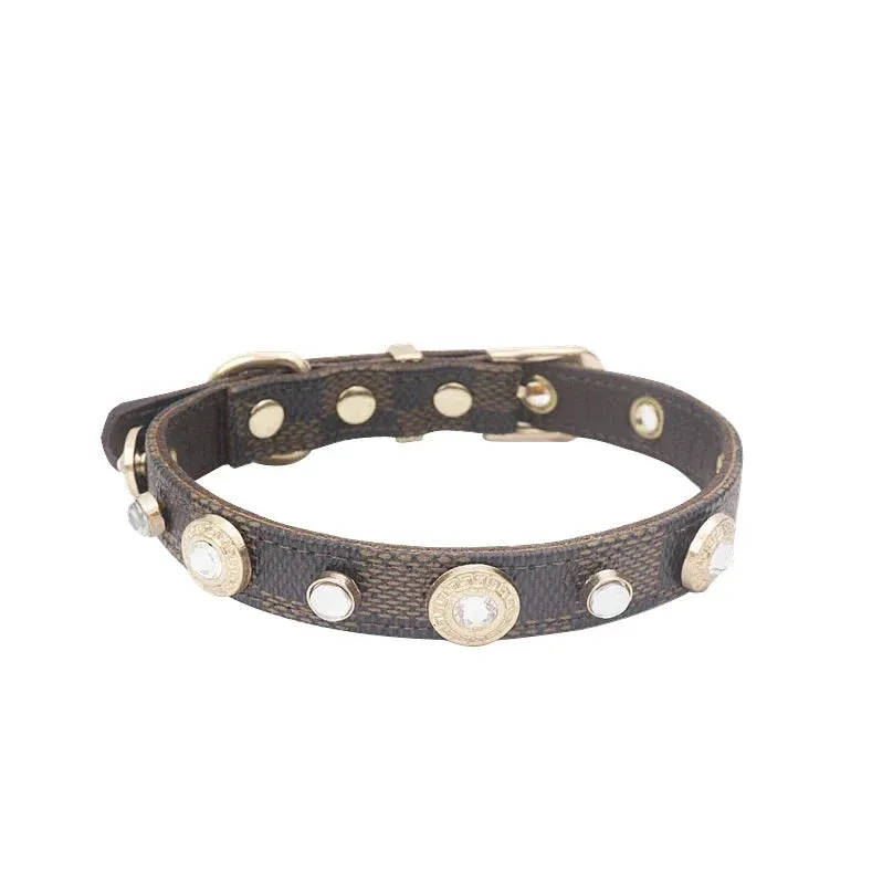 Luxury Adjustable PU Leather Cat and Dog Collar with Lucky Clover Charm