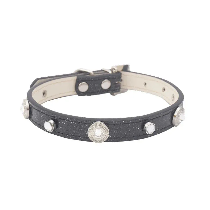 Luxury Adjustable PU Leather Cat and Dog Collar with Lucky Clover Charm