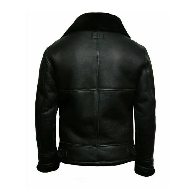 Men's Faux Shearling Adjustable Collar Leather Jacket