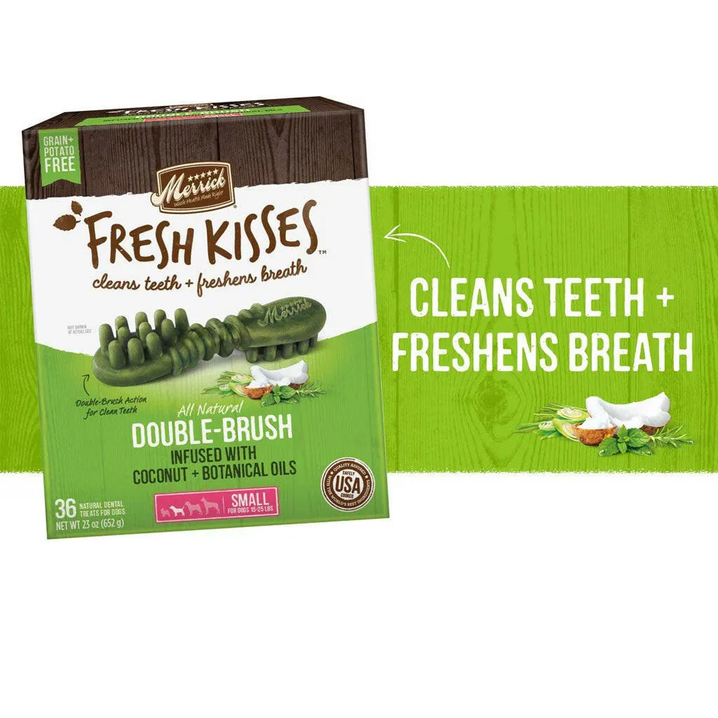 Merrick Fresh Kisses Double-Brush Coconut & Botanical Oil Dental Dog Treats, Small