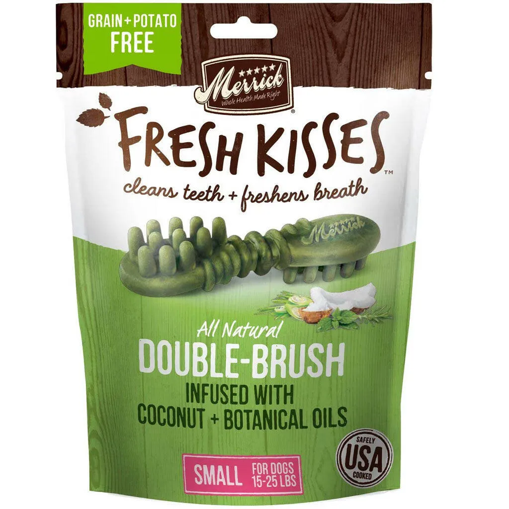 Merrick Fresh Kisses Double-Brush Coconut & Botanical Oil Dental Dog Treats, Small