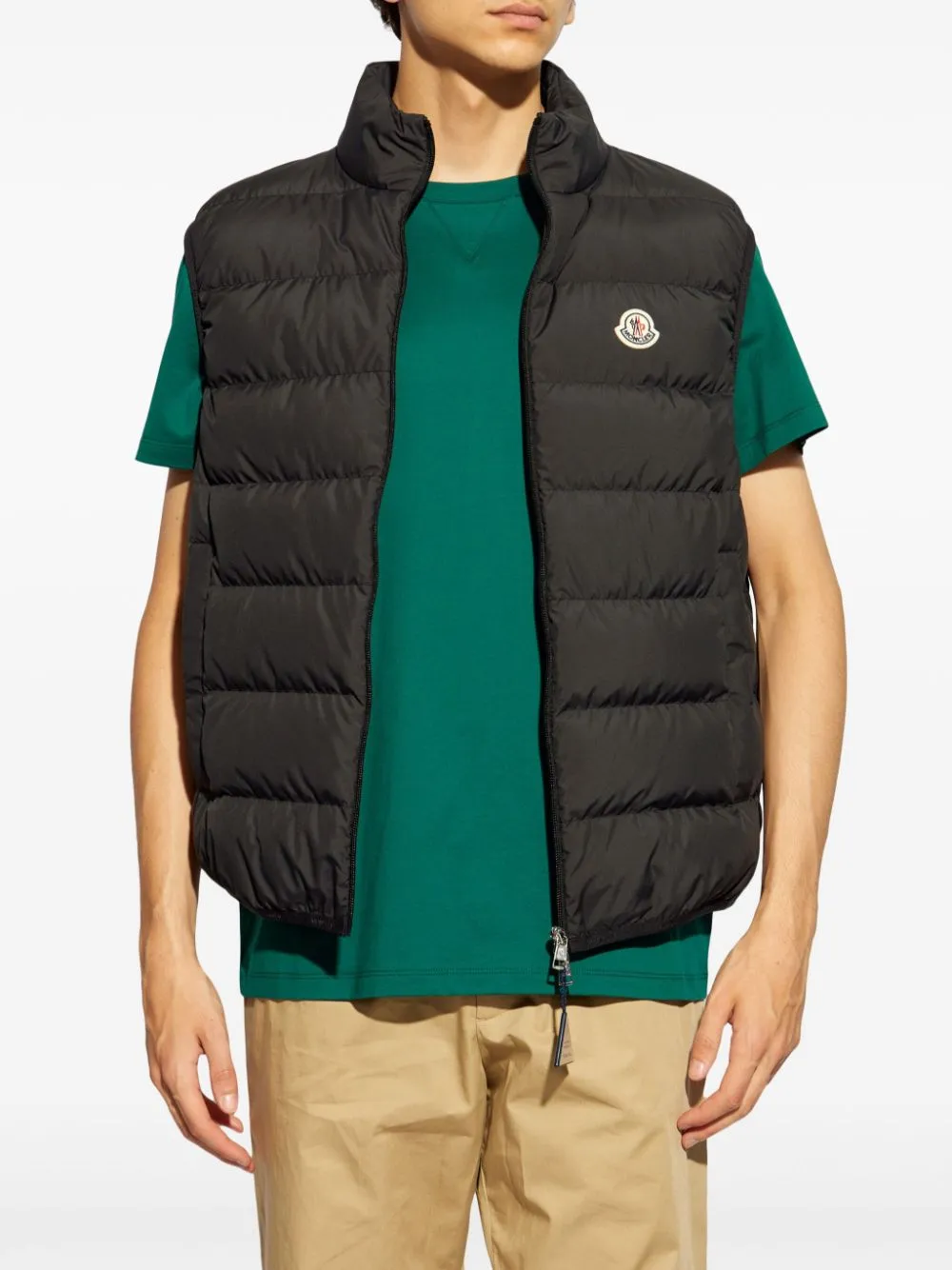 mock neck logo patch down gilet