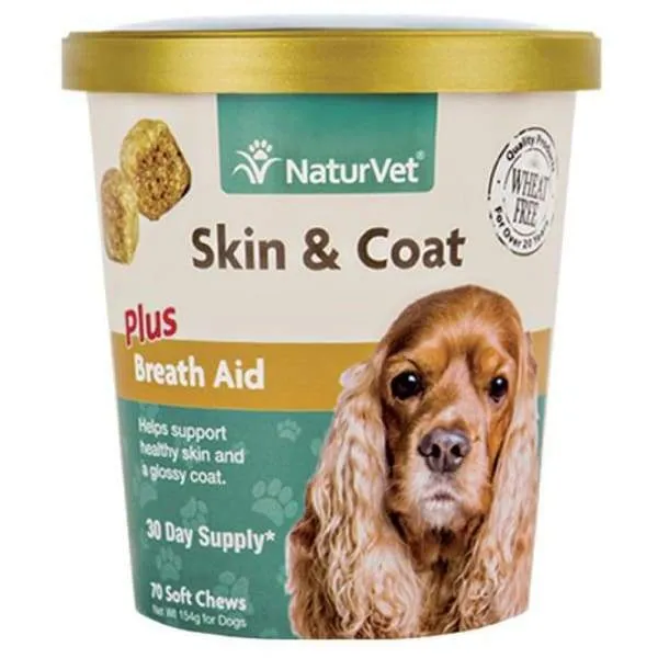 NaturVet Skin & Coat Plus Breath Aid Soft Chew Cup 70 count