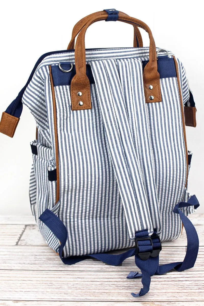 NGIL Navy Striped Seersucker Diaper Bag Backpack