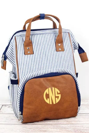 NGIL Navy Striped Seersucker Diaper Bag Backpack