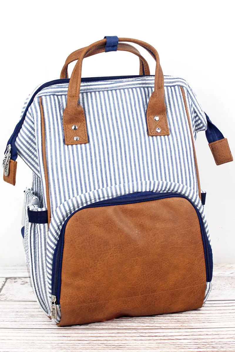 NGIL Navy Striped Seersucker Diaper Bag Backpack