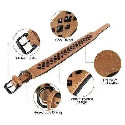 Rockstar Red Padded Leather Stud Dog Collar for Medium Breeds