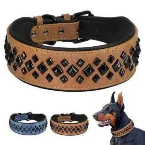 Rockstar Red Padded Leather Stud Dog Collar for Medium Breeds