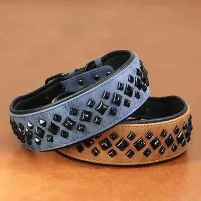 Rockstar Red Padded Leather Stud Dog Collar for Medium Breeds