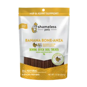 Shameless Pets Banana Bone-anza Dental Sticks for Dogs, 7.2oz