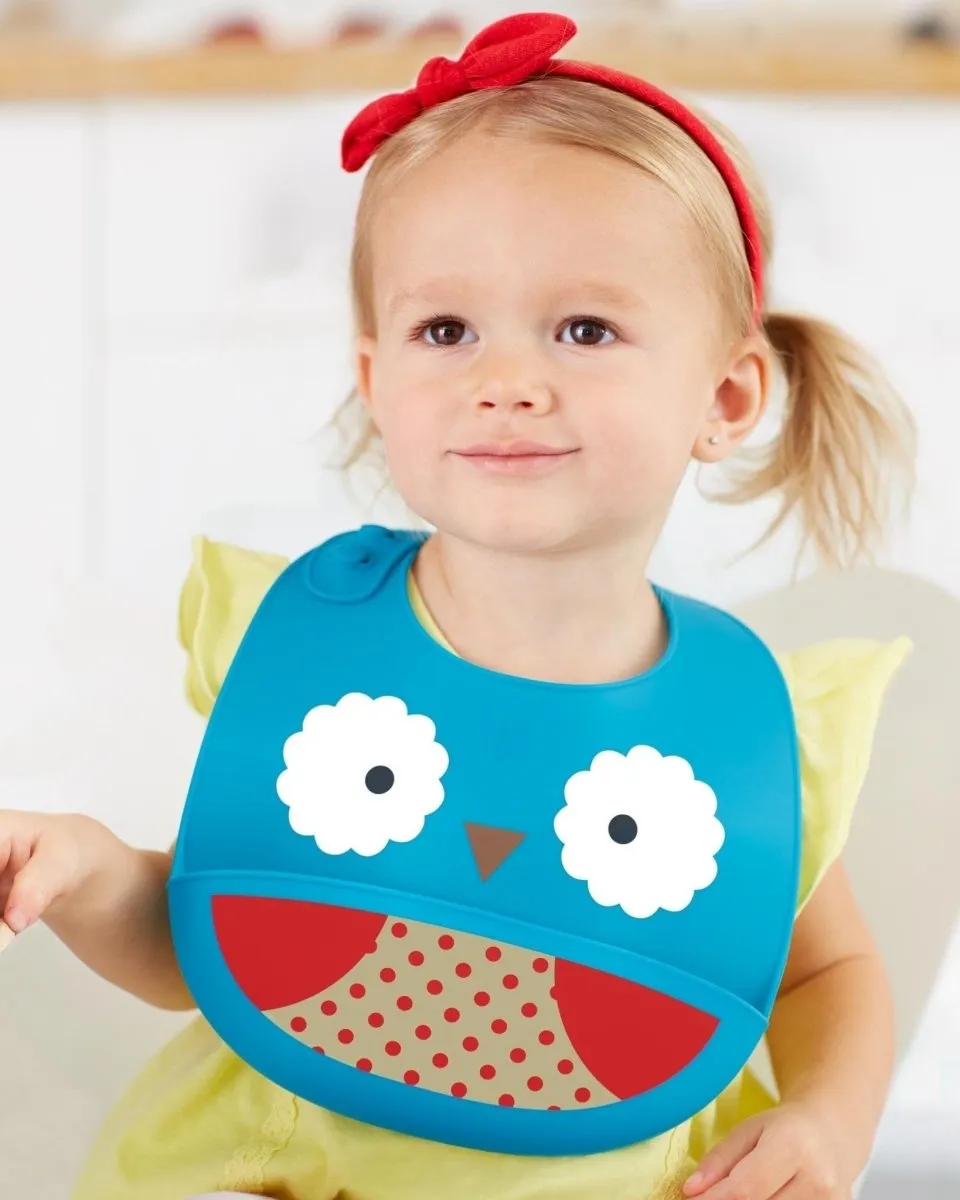 Skip Hop Zoo Fold & Go Silicone Bib- Owl