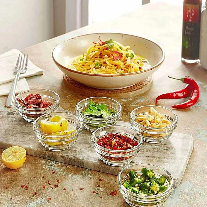 Stackable Bowls Clear Glass Tableware | Set of 6 | 3 x 2 inches | 75ml