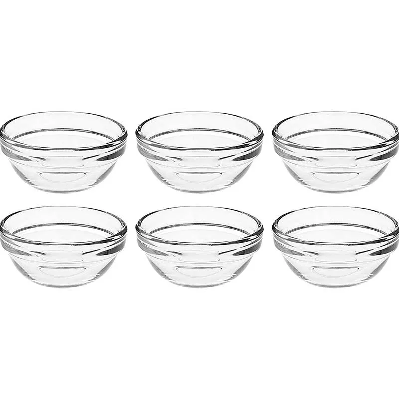 Stackable Bowls Clear Glass Tableware | Set of 6 | 3 x 2 inches | 75ml