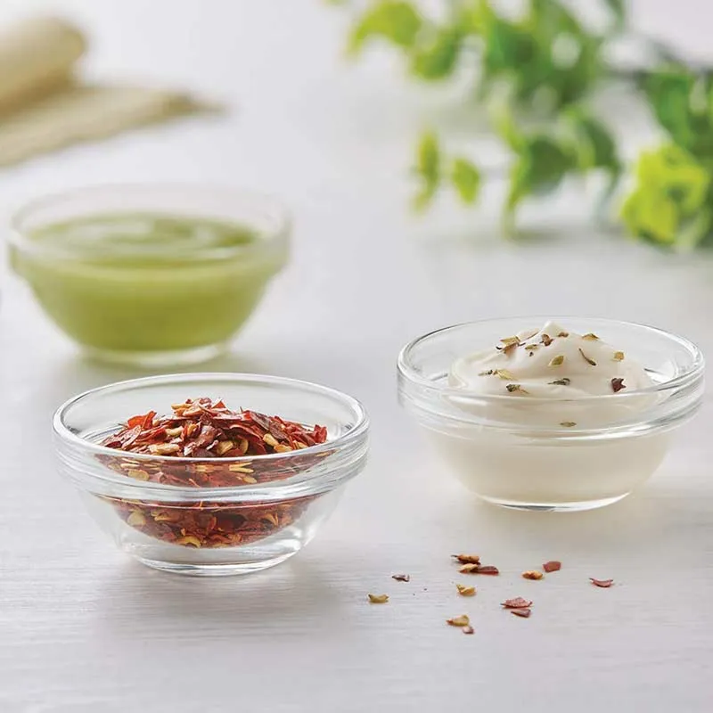 Stackable Bowls Clear Glass Tableware | Set of 6 | 3 x 2 inches | 75ml