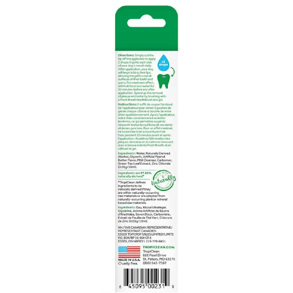 Tropiclean Fresh Breath Oral Car Clean Teeth Peanut Butter Flavored Gel for Dogs