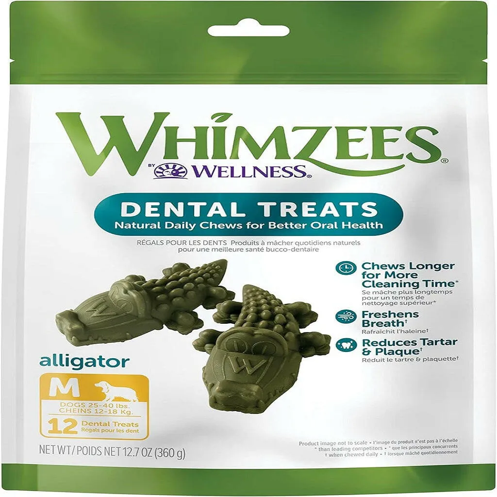 WHIMZEES by Wellness Alligator Natural Grain Free Dental Chews For Medium Dogs (12 pc)