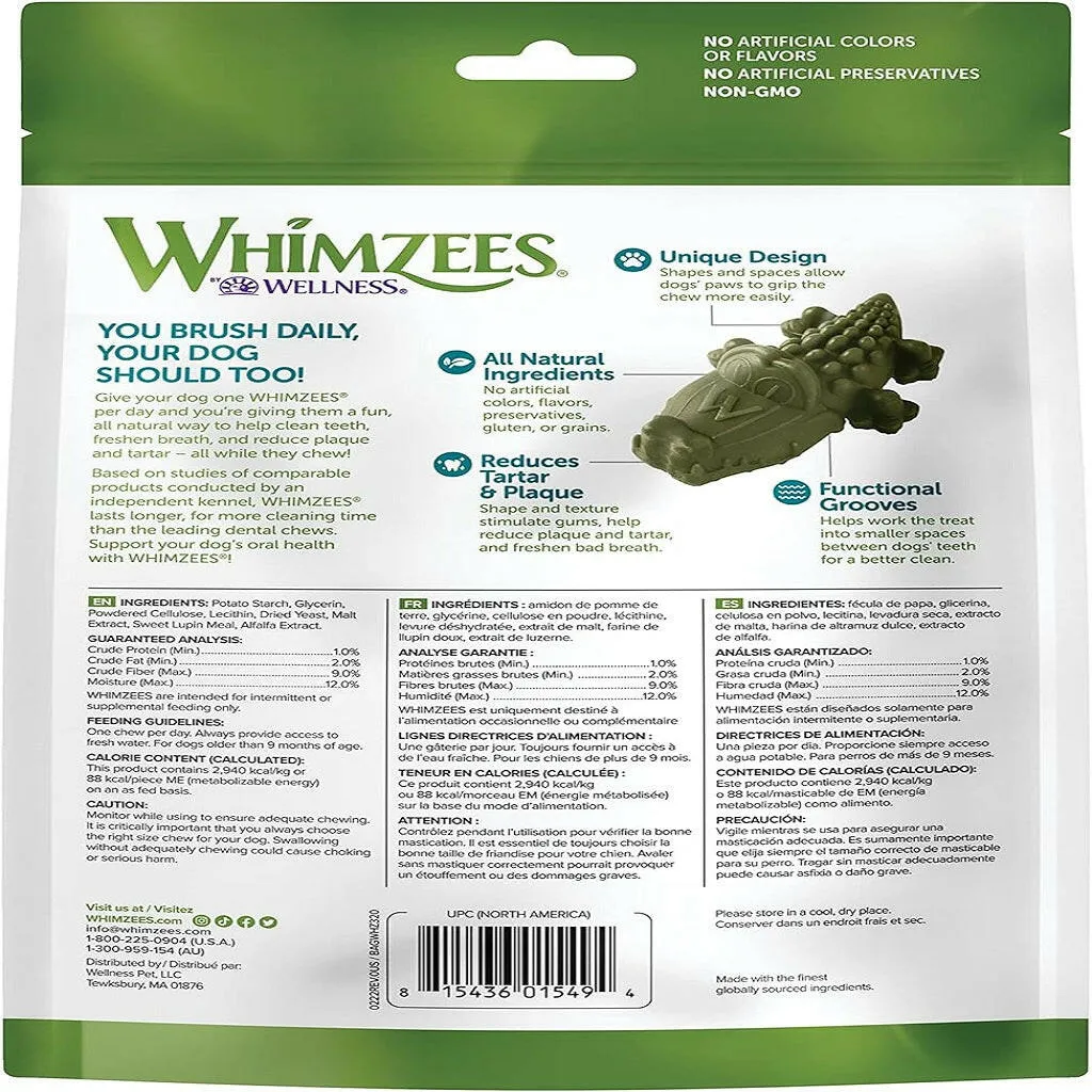 WHIMZEES by Wellness Alligator Natural Grain Free Dental Chews For Medium Dogs (12 pc)
